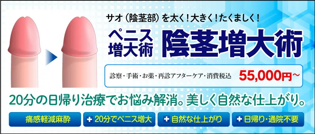 サオ（陰茎部）を太く！大きく！立たくましく！ペニス増大術・陰茎増大術